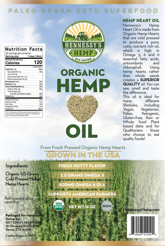 Hennessy Organic Hemp Oil 16oz Bottle