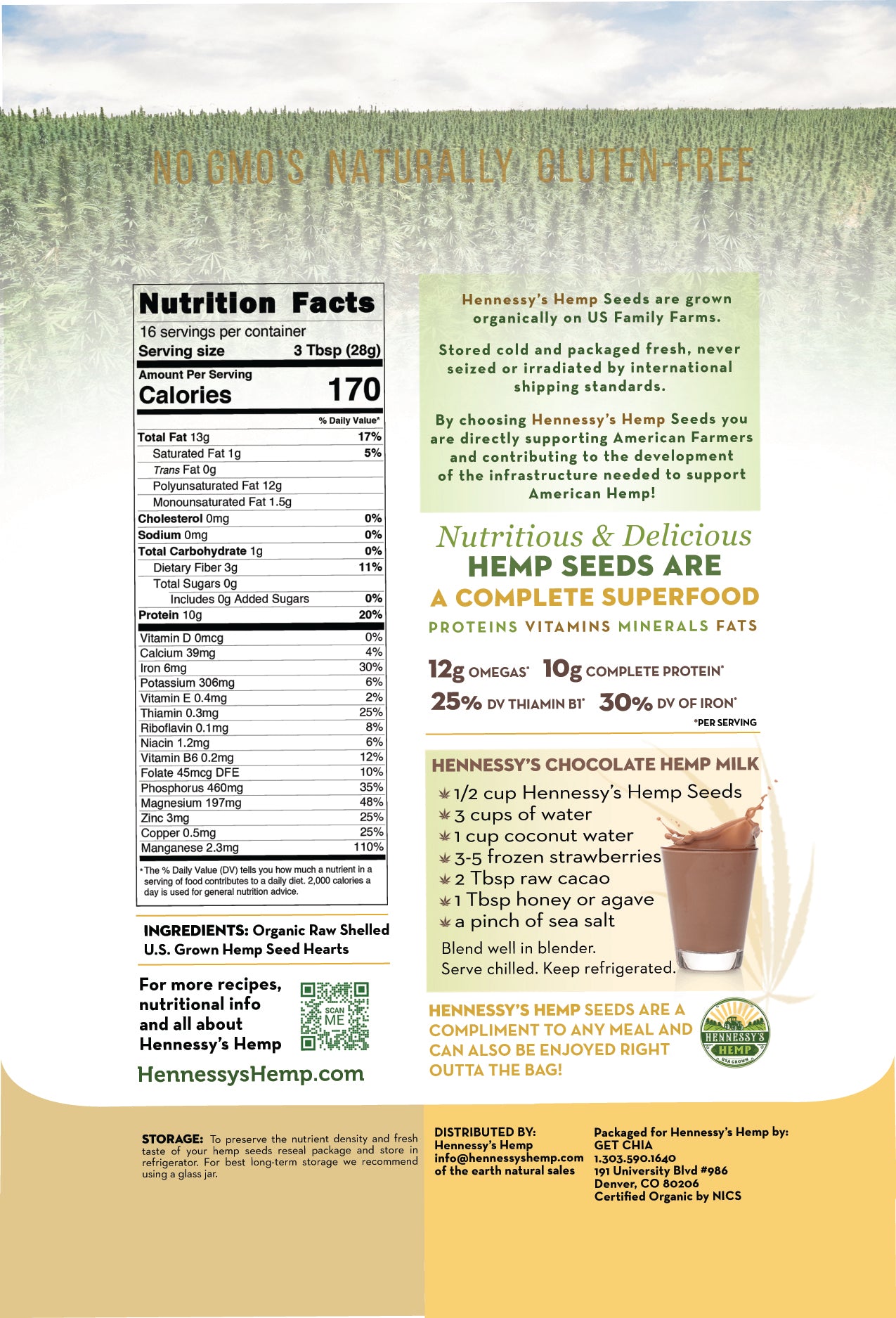 Hennessy Organic Hemp Hearts 1LB Pouch