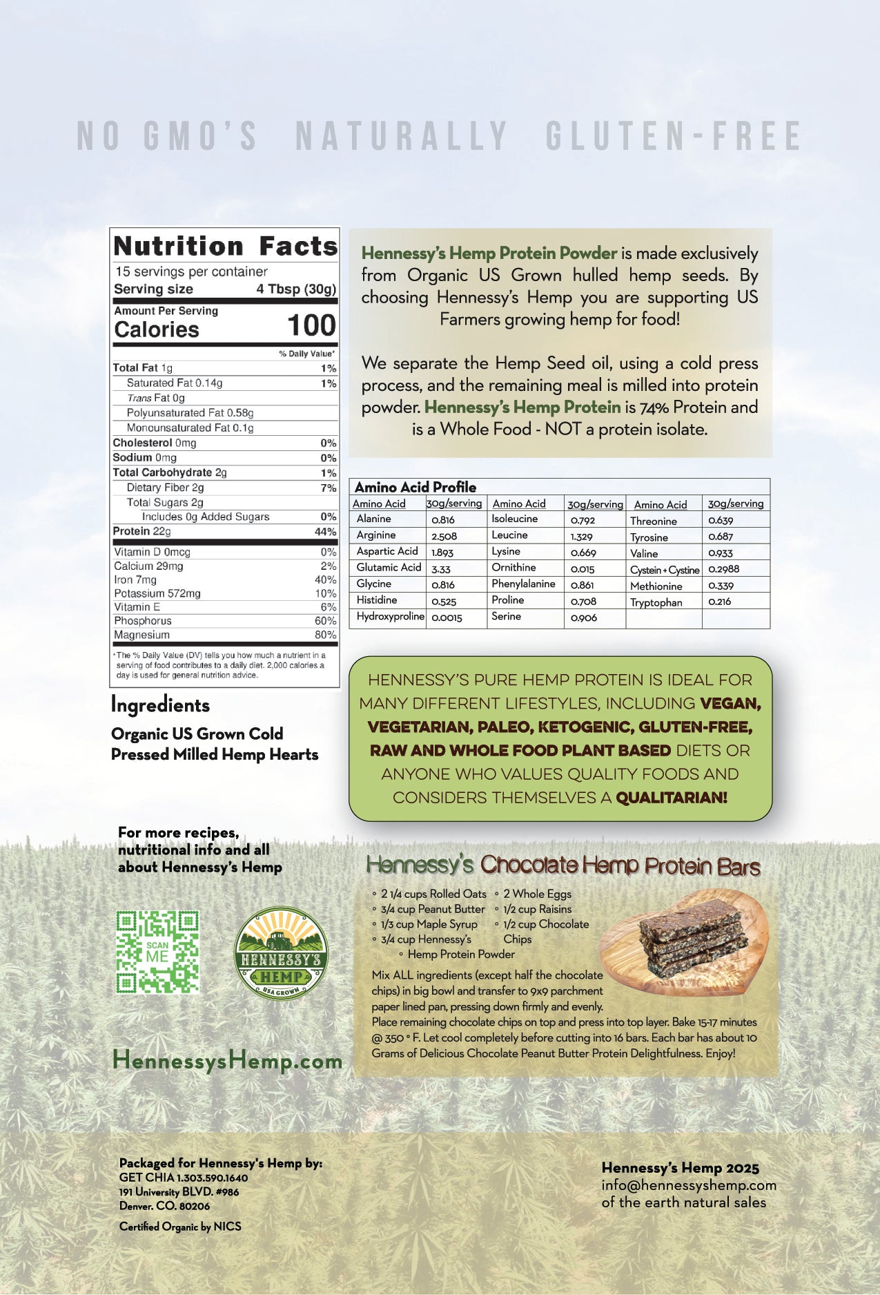 Hennessy Organic Hemp Protein 1LB Pouch