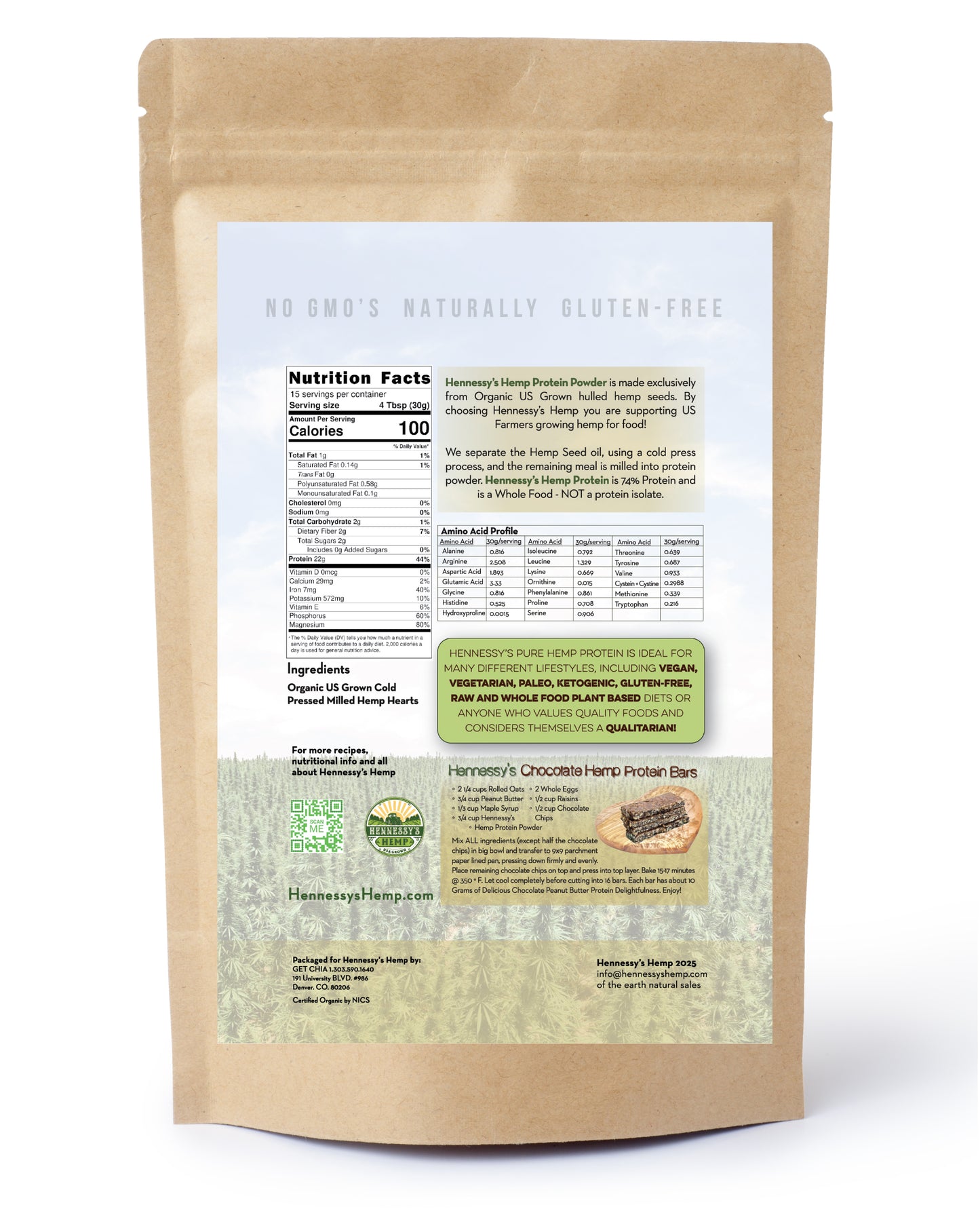 Hennessy Organic Hemp Protein 1LB Pouch