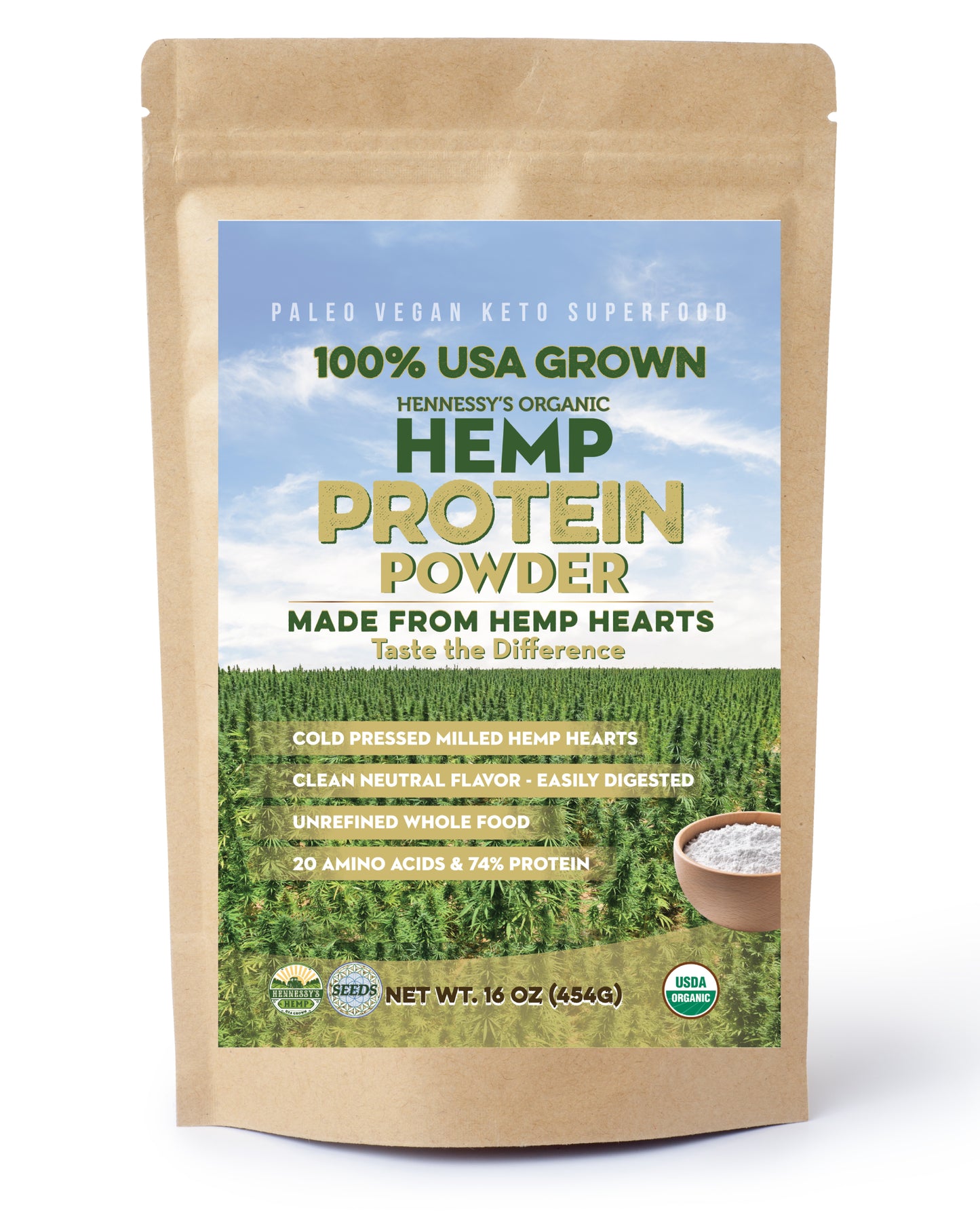 Hennessy Organic Hemp Protein 1LB Pouch