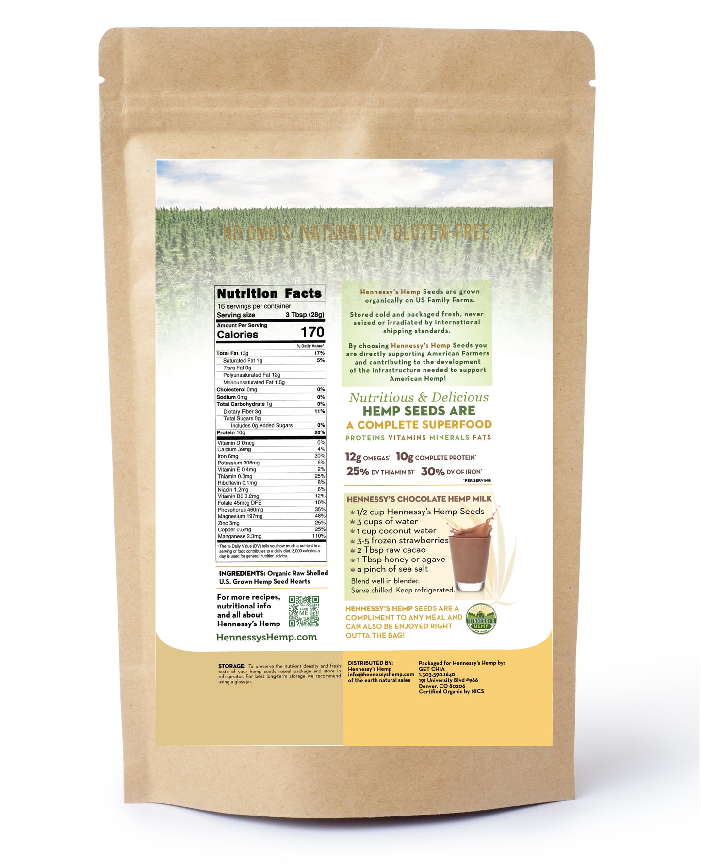 Hennessy Organic Hemp Hearts 1LB Pouch