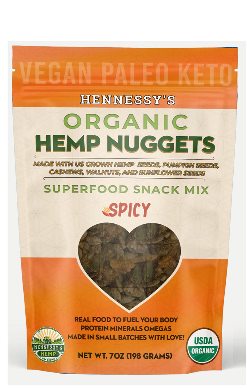 package of hennessys hemp spicy nuggets